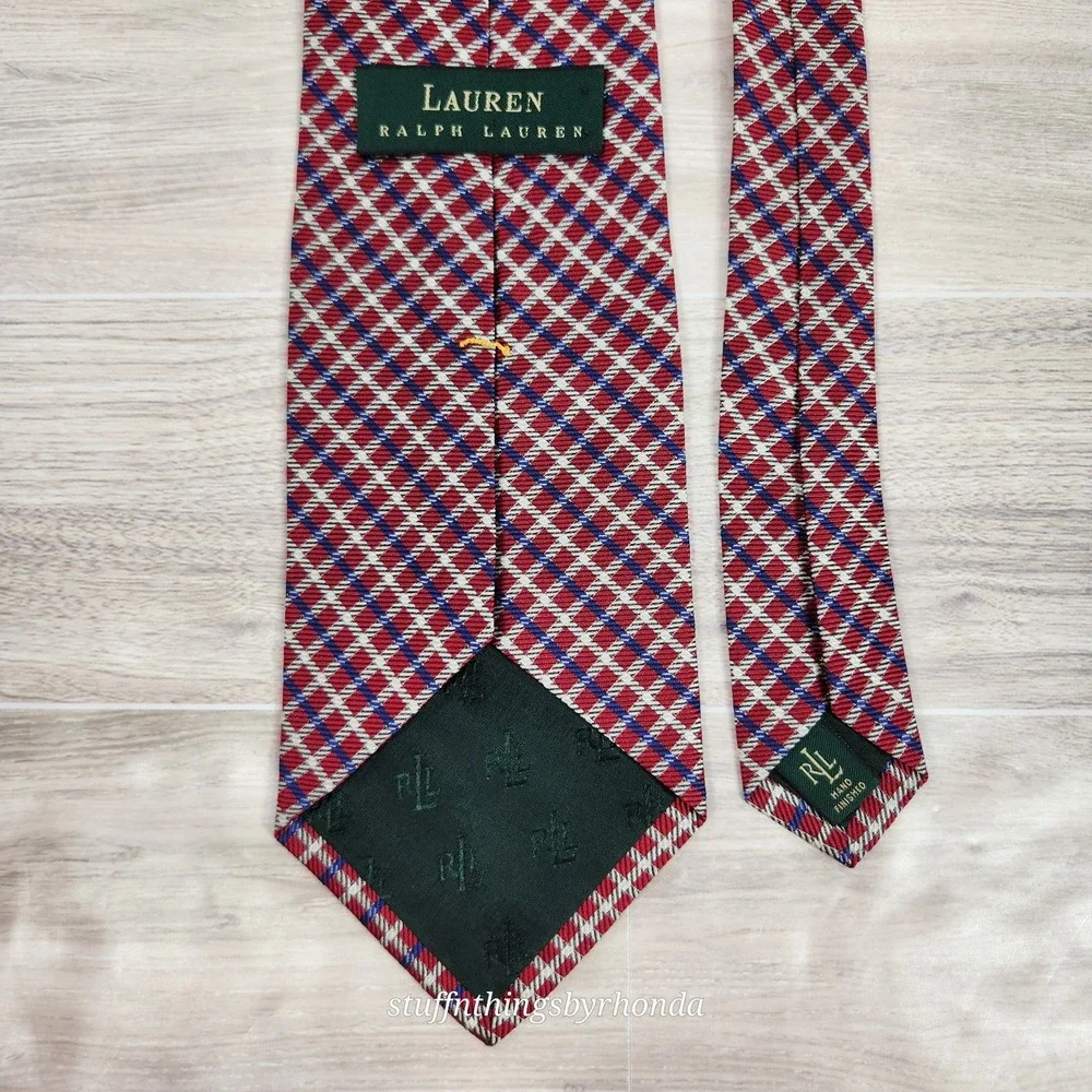 Lauren Ralph Lauren Men's Tie Red,‎ White & Blue Check Pattern 56
